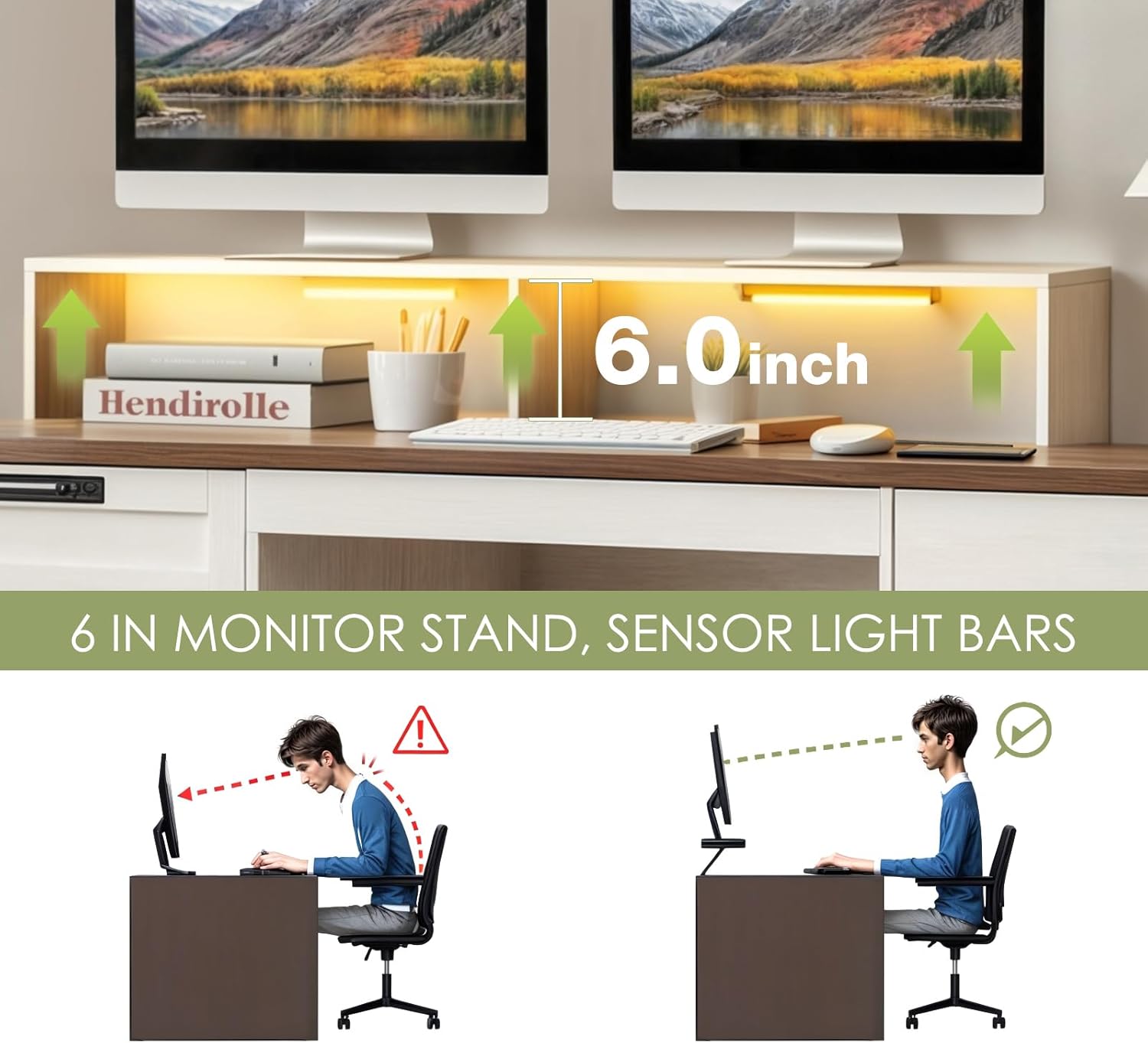 Executive Desk with File Storage Drawer, 63' Lift Top Farmhouse Home Office Gaming Desk with Charging Station, 3 Drawers Sensor Lights Wood Computer Table with Monitor Stand, Antique White