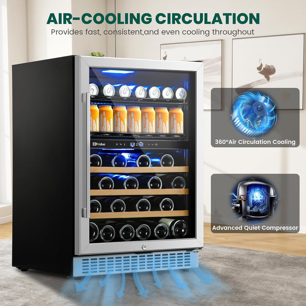 24 Inch Beverage Refrigerator,30 Bottles & 82 Cans Dual Zone Beverage Fridge Built-In or Freestanding With Glass Door for Soda, Wine, Water - For Kitchen, Bar Or Office