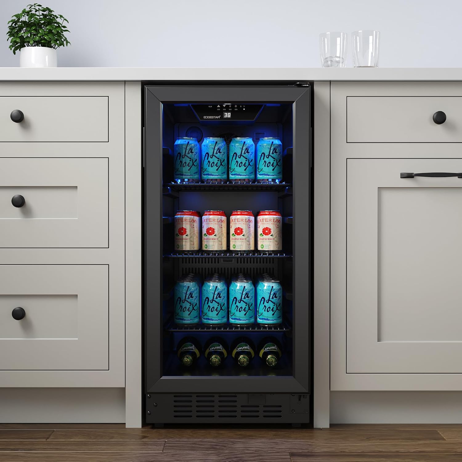 EdgeStar BBR901BL 15 Inch Wide 80 Can Built-In Beverage Center with Slim Design - Black