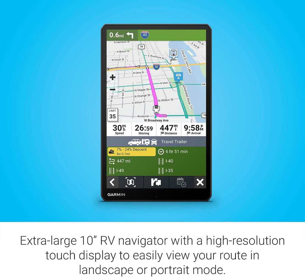 Garmin RV 1095, Extra-Large, Easy-to-Read 10' GPS Navigator, Custom Routing, High-Resolution Birdseye Satellite Imagery, Directory of Parks and Services, Landscape or Portrait View Display