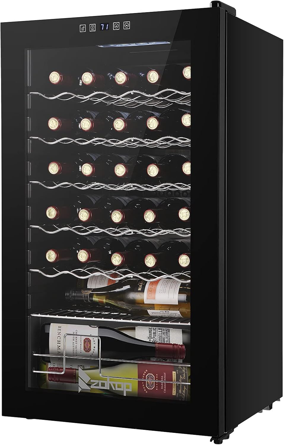 Winado Wine Cooler Refrigerator, 34 Bottle Freestanding Compressor Wine Cooler w/Digital Temp Control, Mini Wine Fridge with Double-Layer Glass Door & Removable Shelves