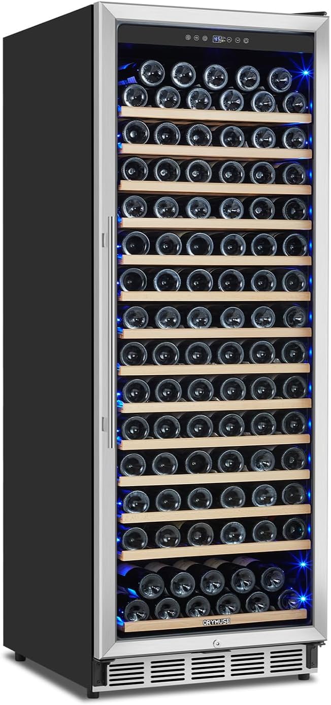 ORYMUSE Freestanding 180 Bottle Wine Fridge - 24' Built-in Cooler with Upgraded Compressor Cooling and Intelligent Temperature Memory, Large Capacity Refrigerator