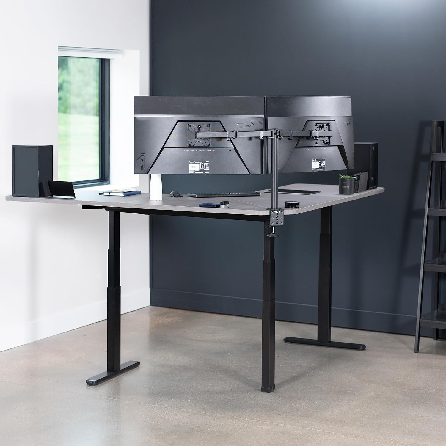 VIVO Universal 71 x 71 inch Curved Corner Table Top for L-Shape Sit to Stand Height Adjustable Home and Office 3-Leg Desk Frames, Dark Gray Desktop, DESK-TOP2CG