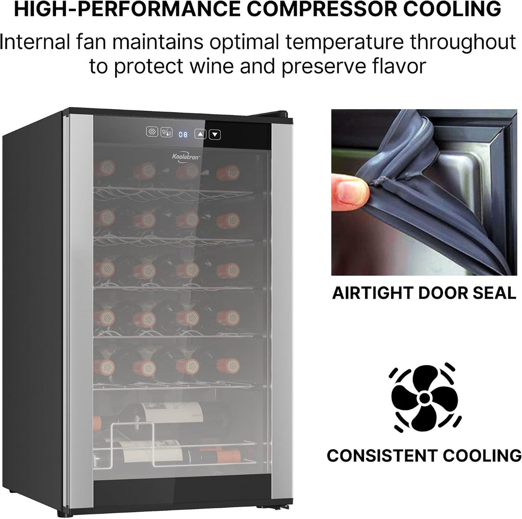 Koolatron 24 Bottle Wine Fridge – Freestanding Wine Cooler with Glass Door, 2.4 cu. ft (68 L), Beverage Can Refrigerator, Digital Temperature Control, Ideal for Red, White, Sparkling Wine, Champagne