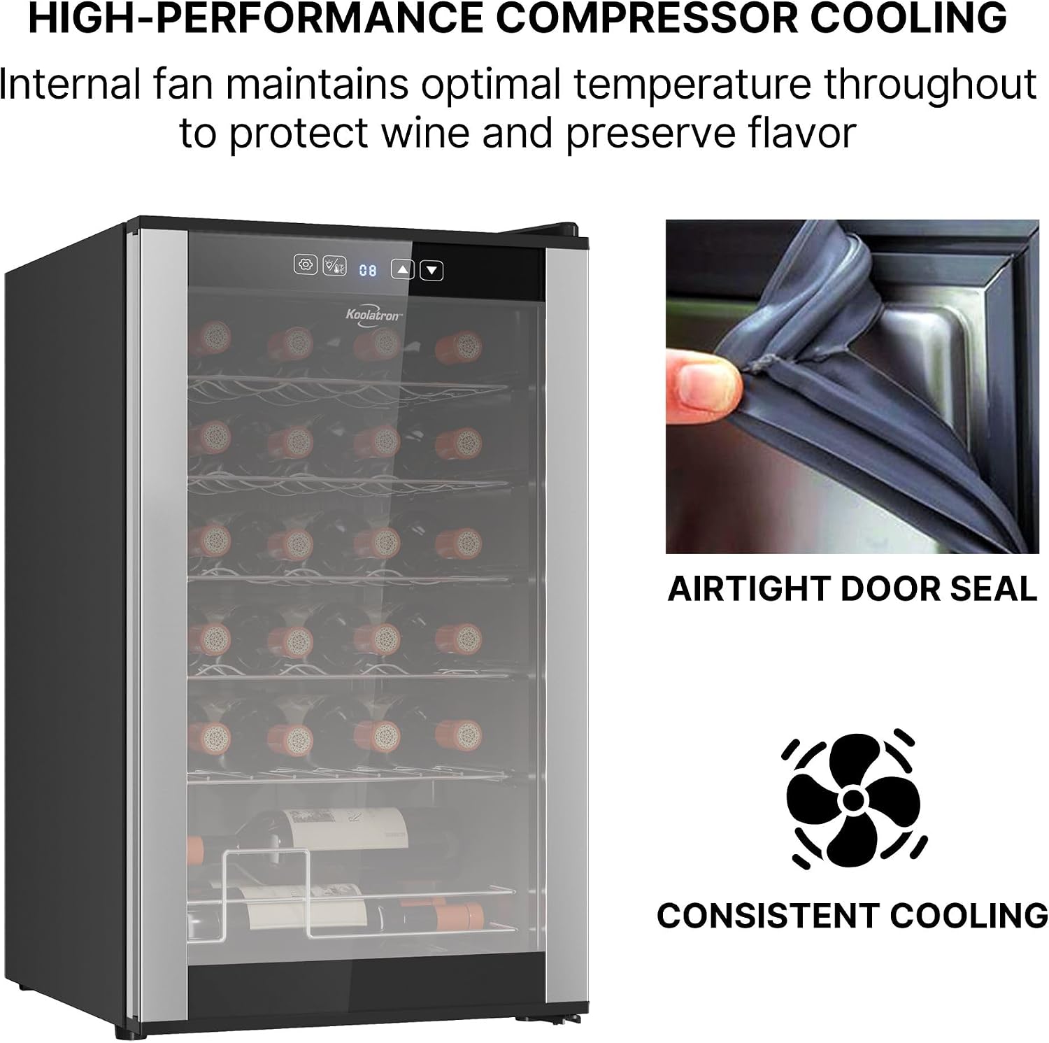 Koolatron 24 Bottle Wine Fridge – Freestanding Wine Cooler with Glass Door, 2.4 cu. ft (68 L), Beverage Can Refrigerator, Digital Temperature Control, Ideal for Red, White, Sparkling Wine, Champagne