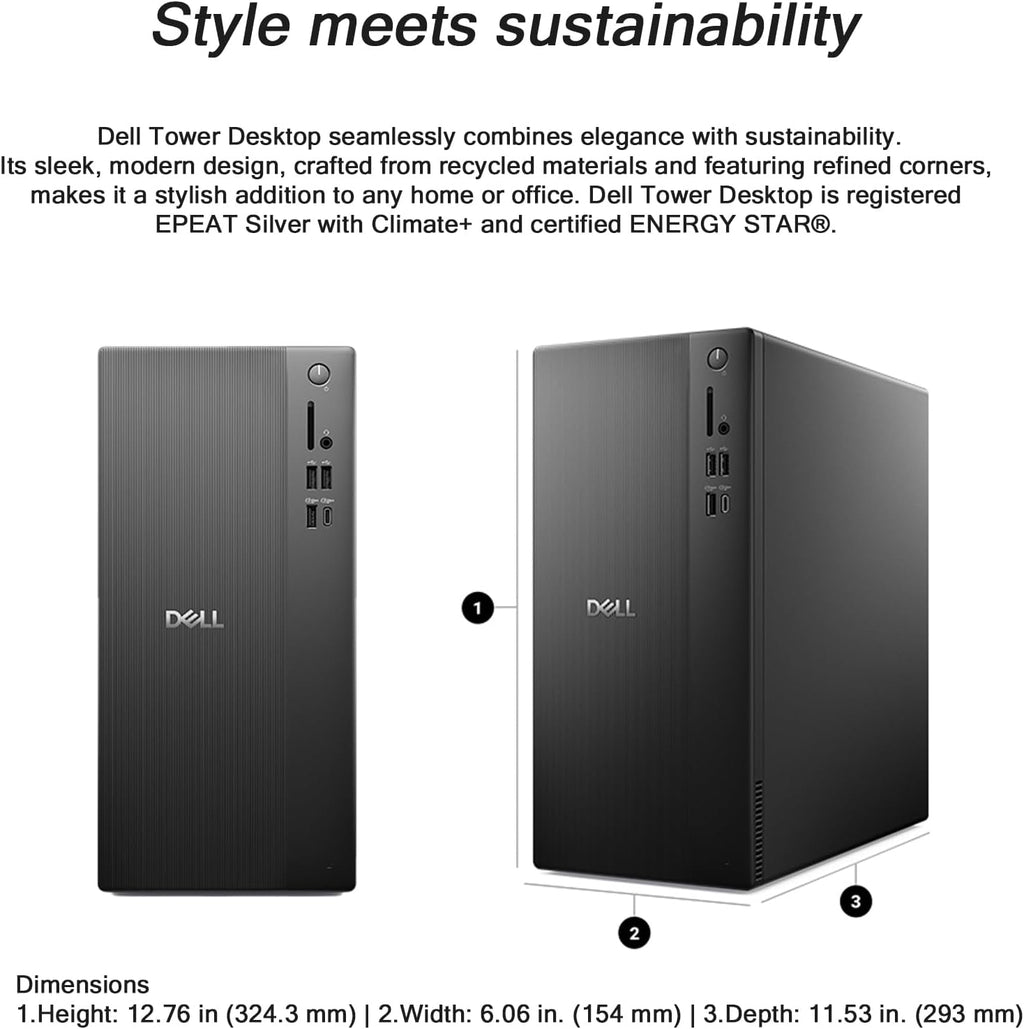 Dell ECT1250 slim tower desktop computer, Intel Core Ultra 5-225, 32GB DDR5 RAM, 1TB SSD, Wi-Fi 6, Windows 11 Pro, black