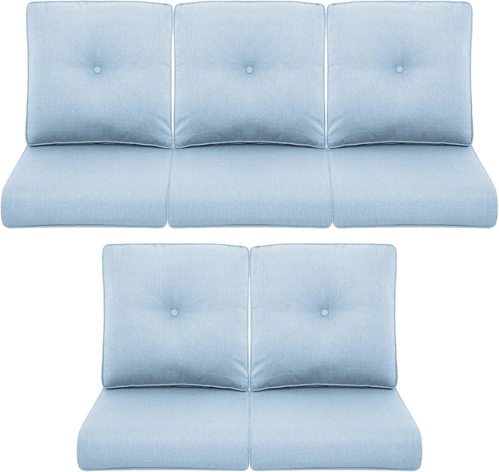 Patio Chair Cushions 5 Packs - Outside 22x24 High Back Water-Resistant Cushion with Zipper Cover for Outdoor Glider Rocking Chairs Loveseat 3-seat Couch Sofa – Baby Blue/Buckle