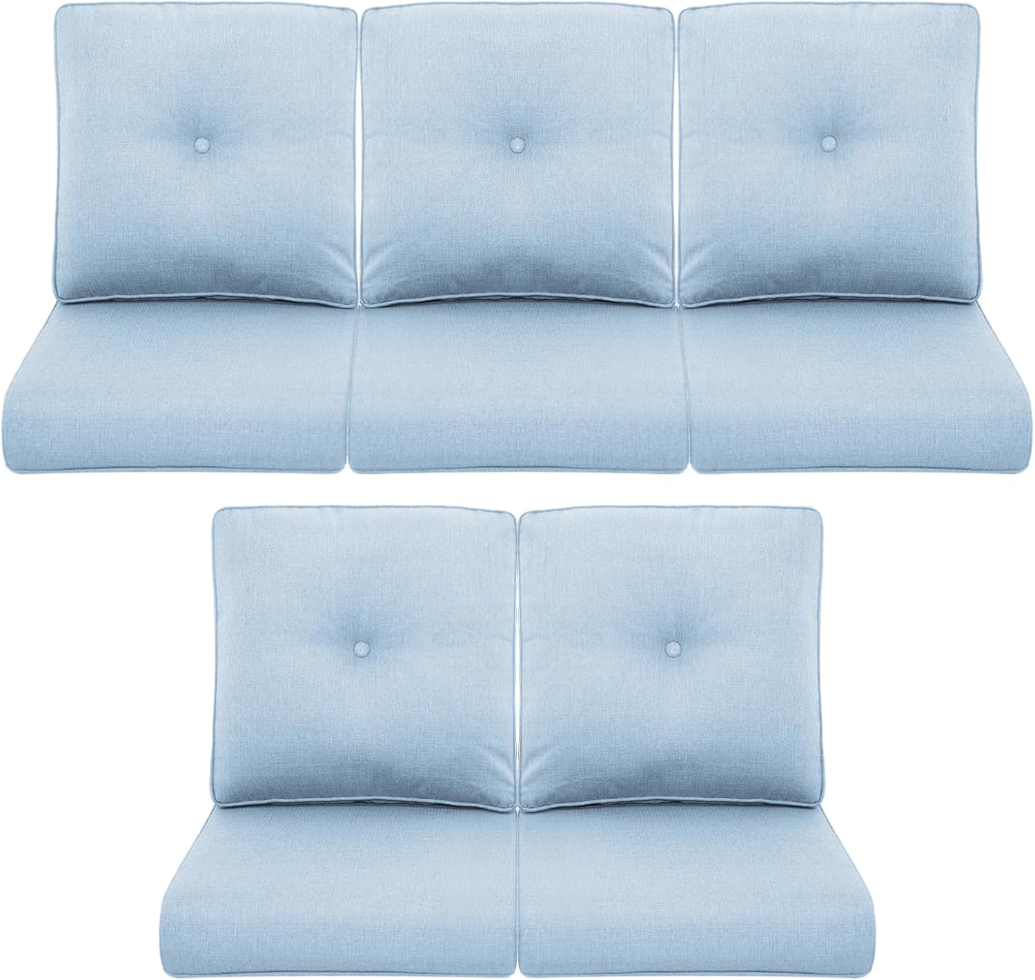 Patio Chair Cushions 5 Packs - Outside 22x24 High Back Water-Resistant Cushion with Zipper Cover for Outdoor Glider Rocking Chairs Loveseat 3-seat Couch Sofa – Baby Blue/Buckle