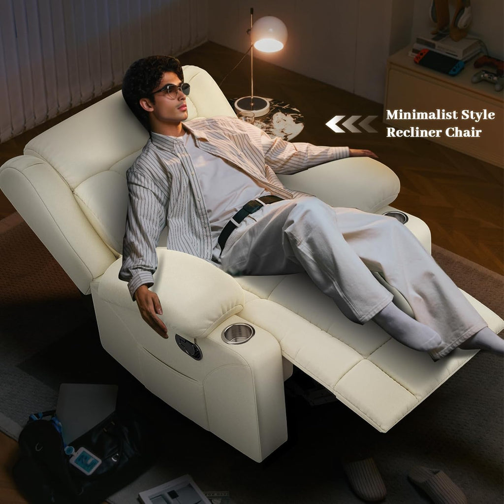 FURNIMAT Recliner Chair, Oversized Manual Reclining Chair for Adults, Single Reclining Sofa with Cup Holder & Pocket, Lounge Recliner for Living Room Home Theater Seating RV Chairs
