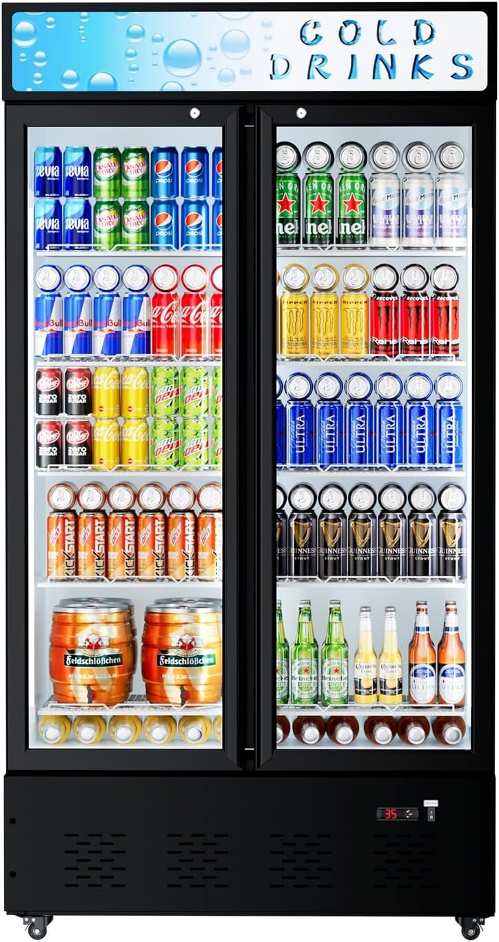 41.3''W Commercial Beverage Refrigerators, 30 Cu.ft. Glass Door Refrigerator Upright Display Cooler with Soft LED Light and Adjustable Shelves for Restaurant Grocery Stores Home