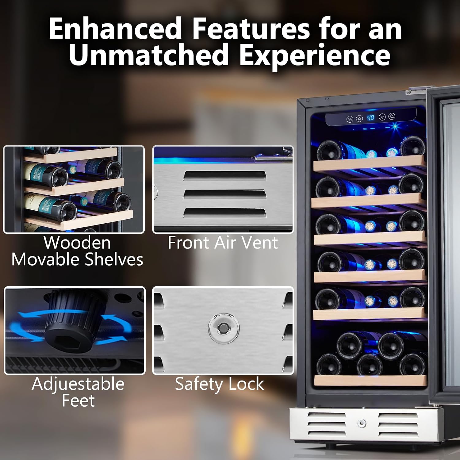 Kalamera 15 Inch Wine Fridge, 29 Bottle Wine Cooler Refrigerator, 40-66℉ Digital Temperature Control With Temp-Memory Function,Built-in or Freestanding Wine Fridge for Home/Bar/Kitchen