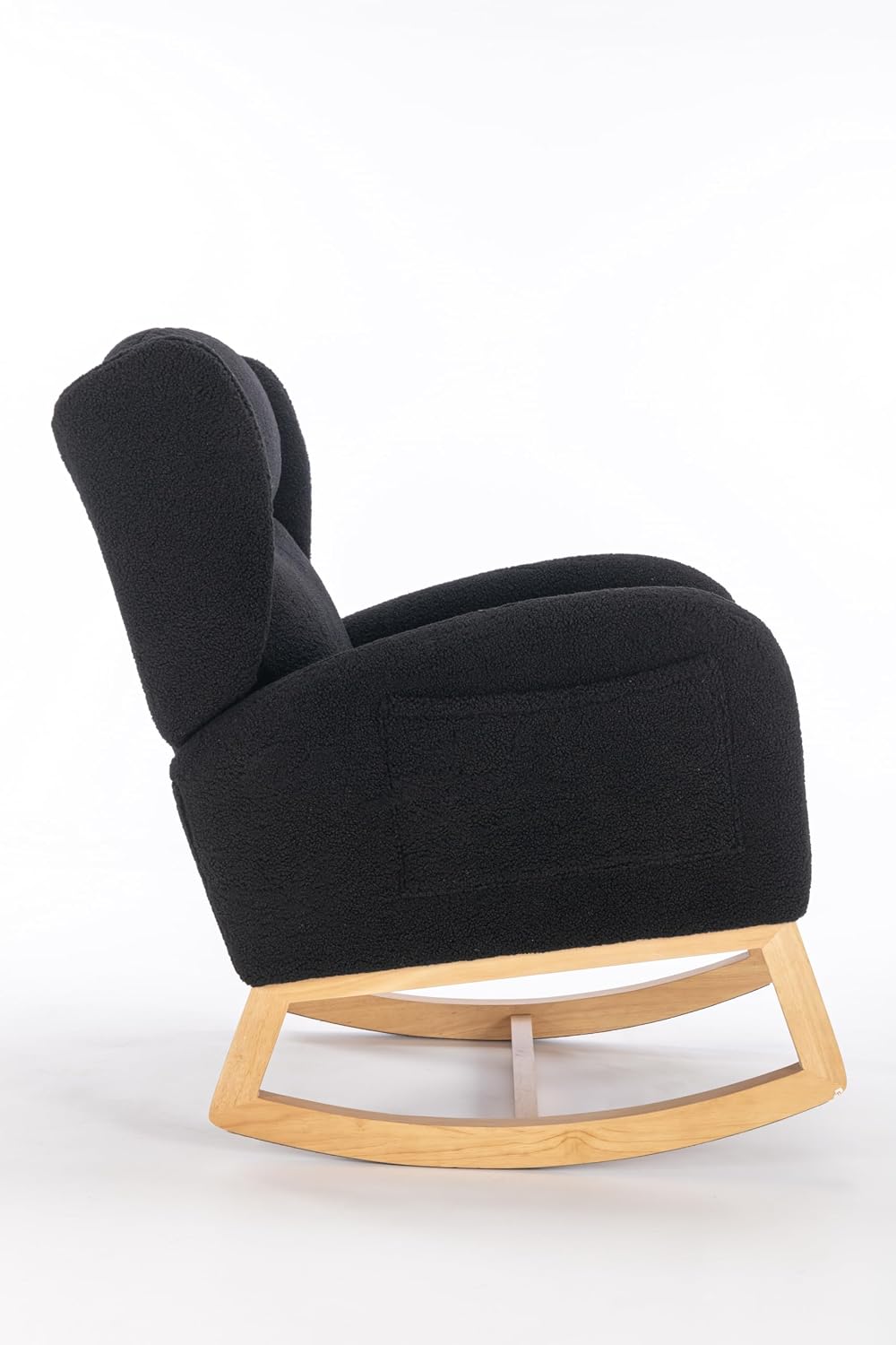Nursery Glider Chair - Wingback Teddy Upholstered Rocking Chair with High Backrest, Ergonomic Rocker Chair for Breastfeeding & Baby Room, Modern Accent Armchair for Living Room & Bedroom, Black