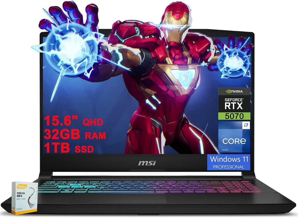 msi Katana 15 HX Gaming Laptop | 15.6' QHD 165Hz 100% DCI-P3 | Intel 16-core i7-14650HX (>i9-12900H) | 32GB DDR5 1TB SSD | GeForce RTX 5070 (Up to 798 AI Tops) RGB Backlit Win11Pro w/DLCA Accessory