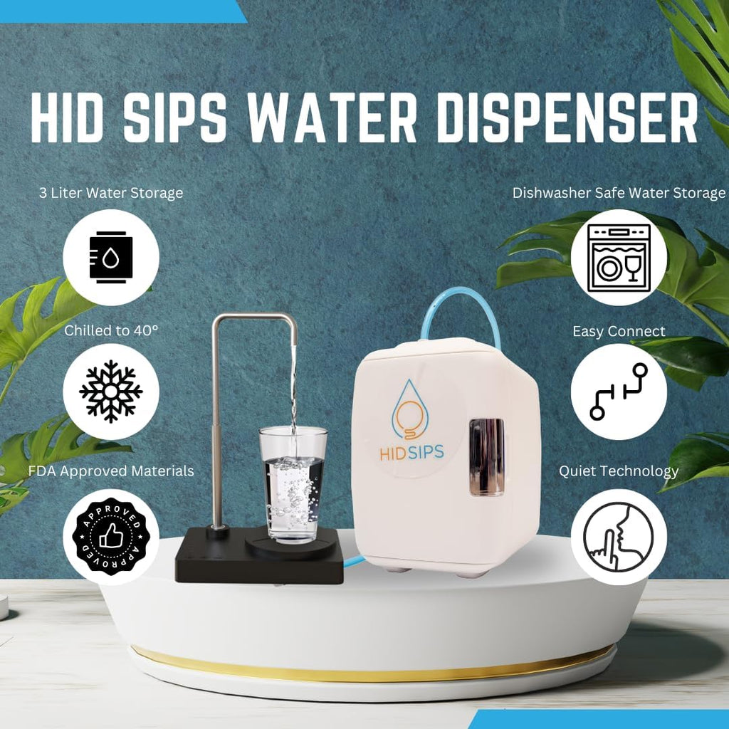 Desktop Water Dispenser with 4L Mini Fridge | Bedside or Desktop Water Cooler with Dishwasher-Safe Reservoir | Filtered or Beverage-Ready Hydration System (V2 Edition – Black No Filter)
