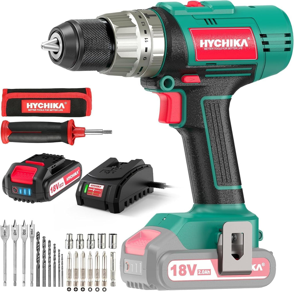 HYCHIKA 18 V Max Cordless Impact Wrench, Cordless Hammer Drill Driver 18V, 2-Tool Power Tool Combo Kit