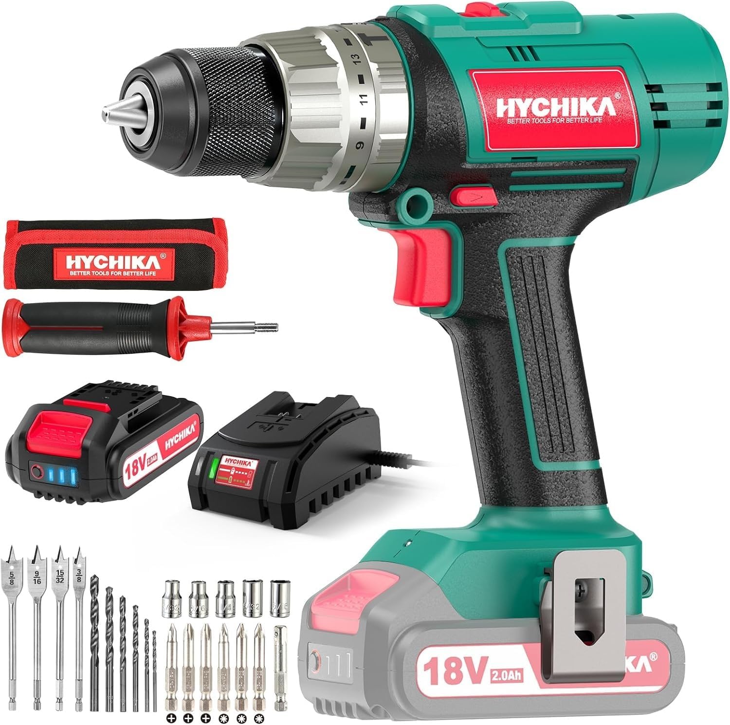 HYCHIKA 18 V Max Cordless Impact Wrench, Cordless Hammer Drill Driver 18V, 2-Tool Power Tool Combo Kit