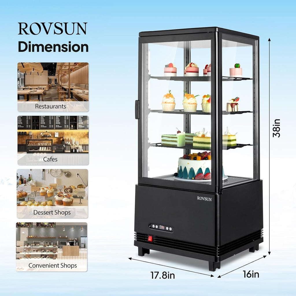 ROVSUN 3 Cu.Ft Display Refrigerator Commercial, Beverage Refrigerator Cooler Glass Door Merchandiser Fridge w/LED Air-cooling Automatic Defrost Front Opening Door for Cafe Restaurant Cafe ETL NSF