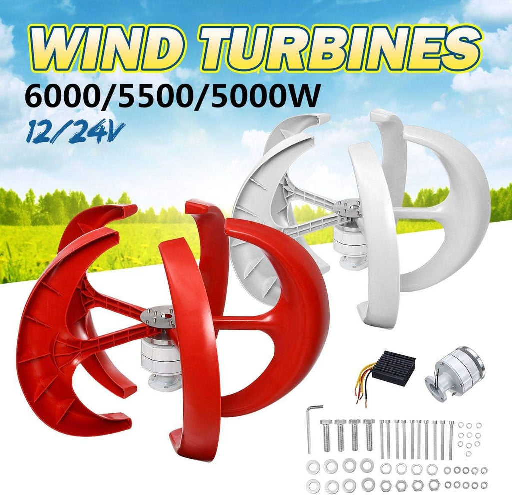 3000W Vertical Wind Turbine Generator Kit, 12V 24V 48V 5 Blades Wind Turbines Generator with MPPT Controller Kit for Home Hybrids Streetlight (Red)