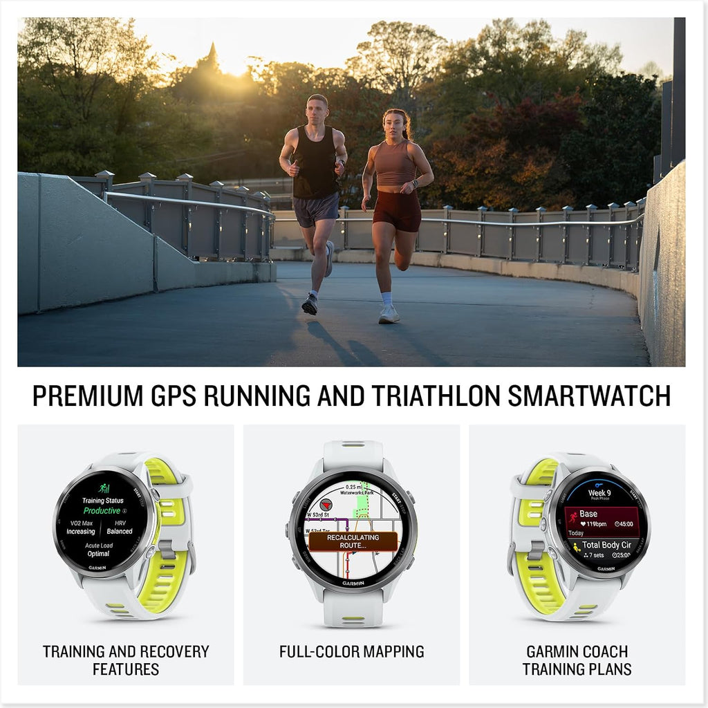 Garmin Forerunner 970 GPS Running Smartwatch, Whitestone | Premium Training & Recovery, Sleep Coach, Heart Rate, Download Music, Up to 15 Day Battery | Signature Series Power Bundle