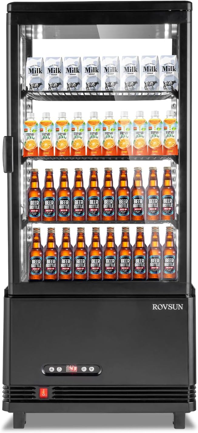 ROVSUN 3 Cu.Ft Display Refrigerator Commercial, Beverage Refrigerator Cooler Glass Door Merchandiser Fridge w/LED Air-cooling Automatic Defrost Front Opening Door for Cafe Restaurant Cafe ETL NSF