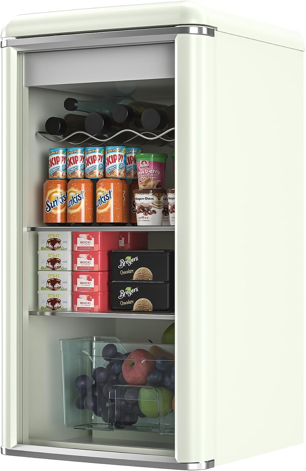 3.4 Cu.Ft. Beverage Refrigerator and Cooler, 120 Can Mini Fridge with Freezer Small Drink Cooler with Glass Door for Soda Beer or Wine for Office or Bar with Adjustable Removable Shelving