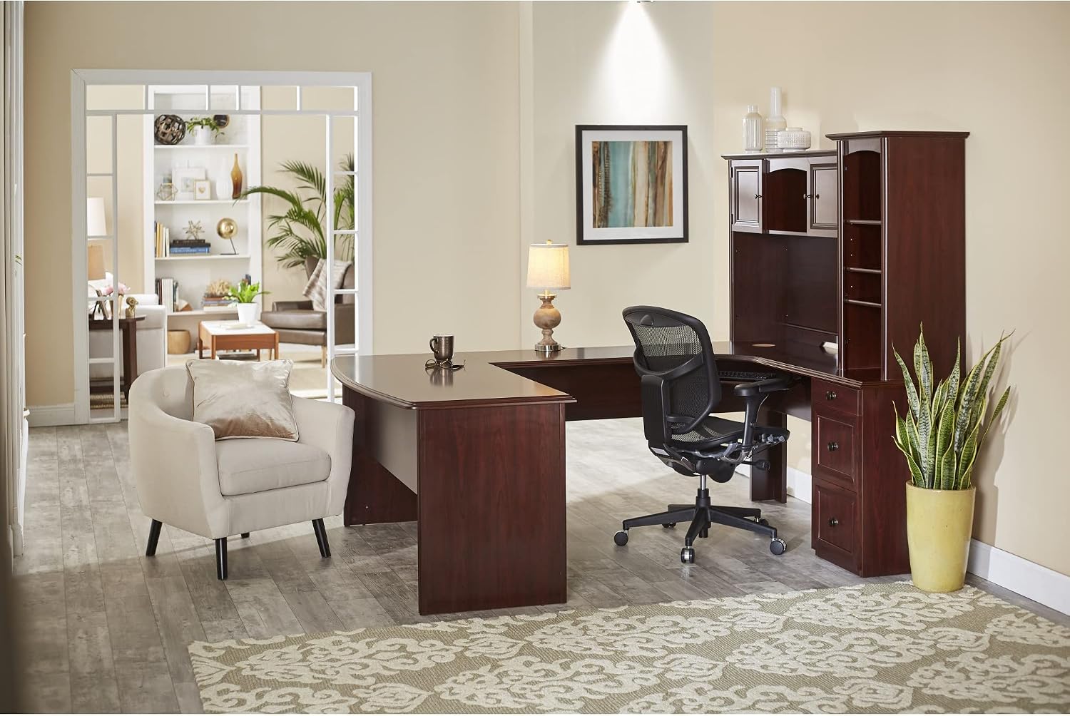 Realspace® Broadstreet 65'W U-Shaped Executive Corner Desk, Cherry