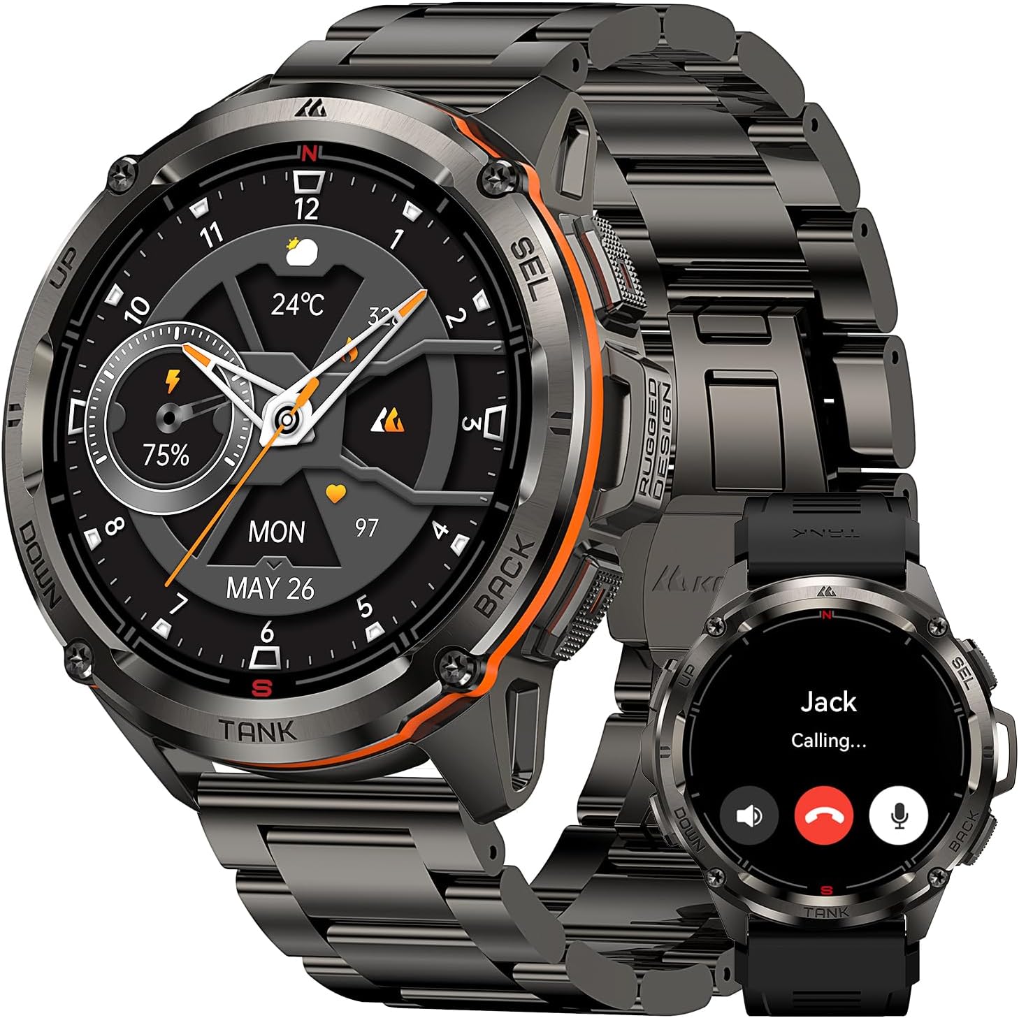 AMAZTIM GPS Smart Watch for Men, 6 Satellite Positioning, Compass, Stainless Steel Body, 50M Waterproof, 470mAh Extra-Large Battery, Answer/Make Call, 1.43' AMOLED Screen, Compatible for Android iOS