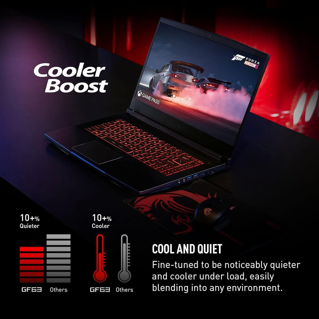 msi Thin GF63 Gaming Laptop: Intel Core i5-12450H GeForce RTX 2050, 15.6' FHD 144Hz Display, 16GB RAM, 512GB NVMe SSD, Type-C USB 3.2 Gen 1, Cooler Boost 5, Backlit Keyboard, Windows 11