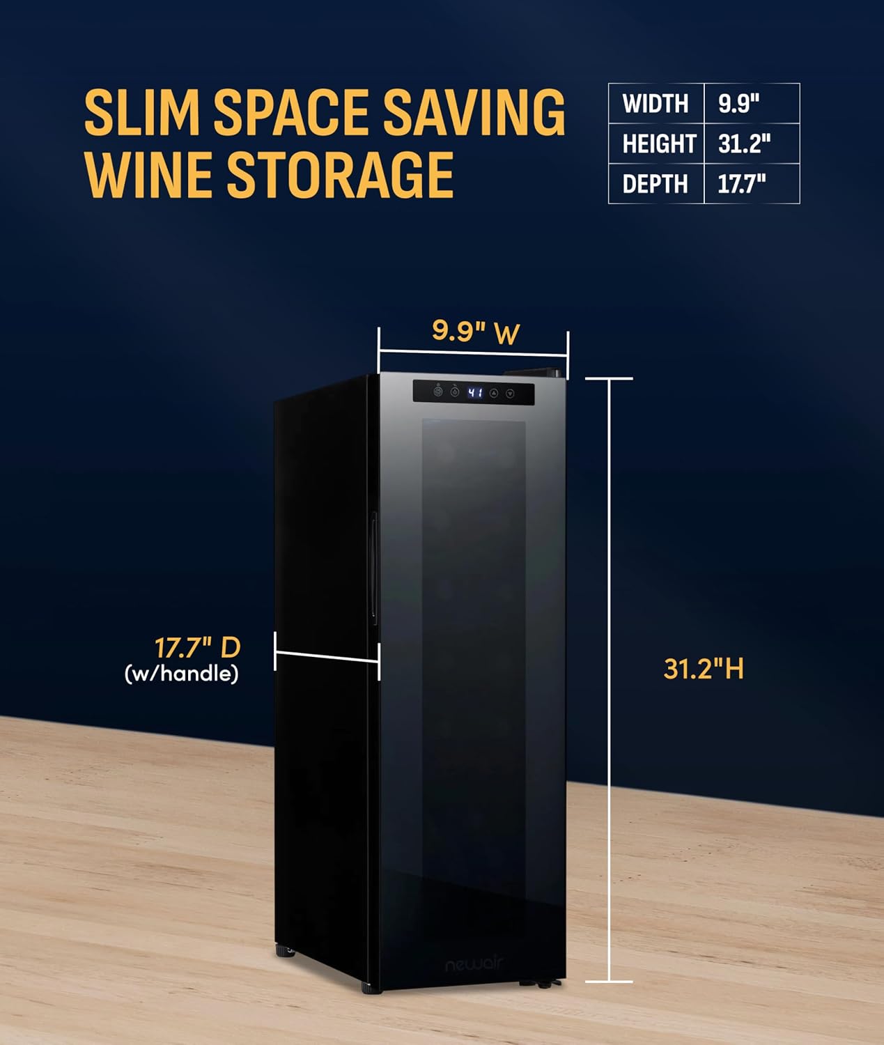 NewAir 10' Wine Fridge for 12 Bottles | Freestanding Wine Cooler Refrigerator with Glass Door | Compact Countertop Storage with Precision Cooling & Quiet Operation | Black
