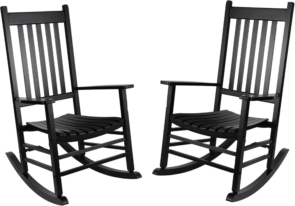 GnL Recsports Patio Rocking Chair, Outdoor Rocking Chair, Wood Porch Rocker, Wooden Rocking Chair for Adult for Garden, Lawn, Balcony, Backyard and Patio (2 Black)