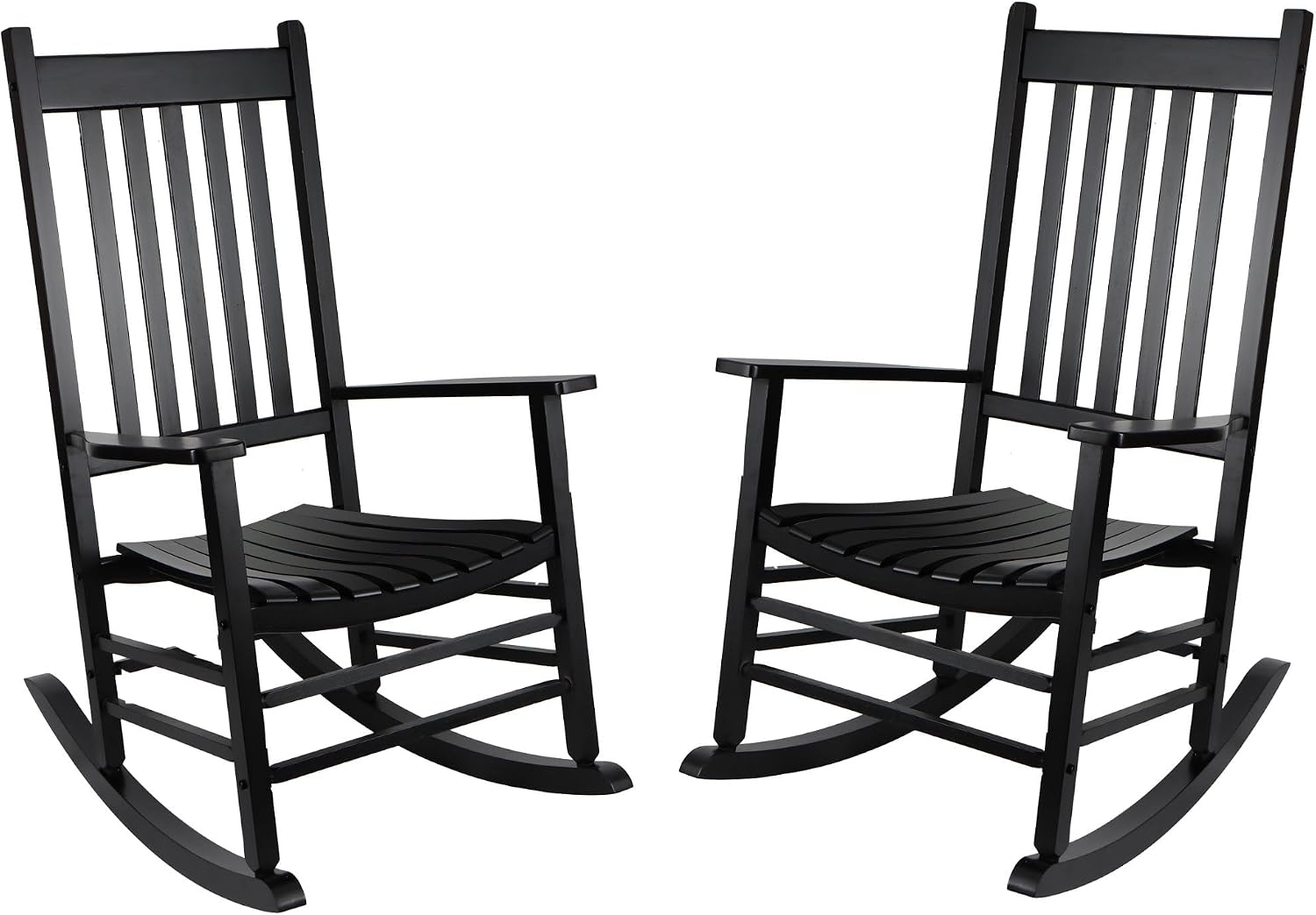 GnL Recsports Patio Rocking Chair, Outdoor Rocking Chair, Wood Porch Rocker, Wooden Rocking Chair for Adult for Garden, Lawn, Balcony, Backyard and Patio (2 Black)