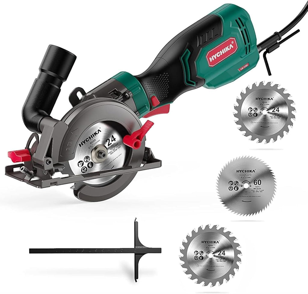 HYCHIKA 6.2A Mini Circular Saw with 3 Blades, Reciprocating Saw, 30W LED Work Light, 3-Tool Power Tool Set Combo Kit