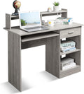 Karl home Computer Desk Study Writing Desk, Wooden Home Office Workstation PC Laptop Table with Drawer Shelf Keyboard Tray, Grey