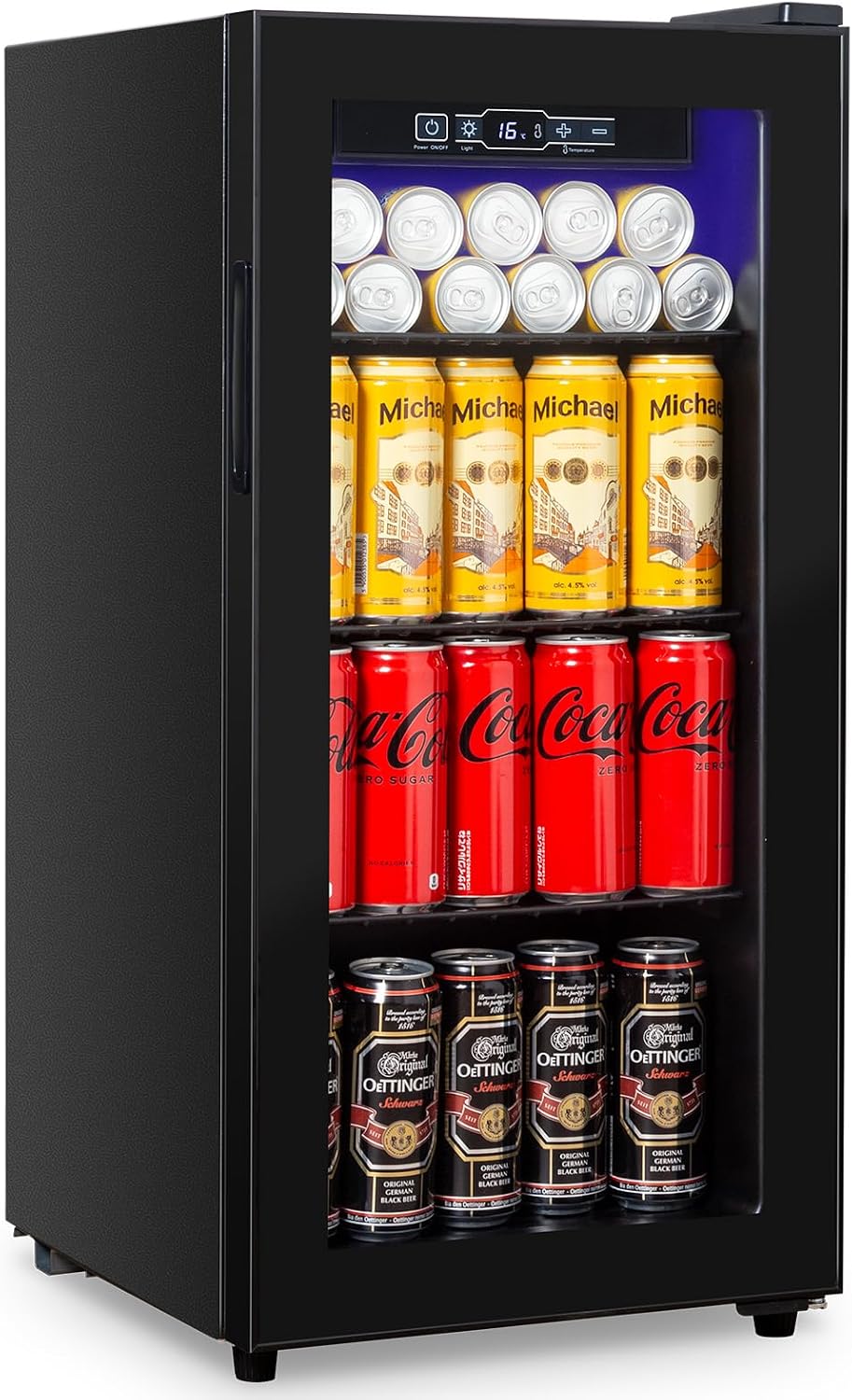 Cucina Magica Beverage Refrigerator 180 Can, Black Beer Fridge with Glass Door, 3.2 Cu Ft Mini Fridge for Drinks, Freestanding Cooler with Adjustable Shelves & Digital Temp Control