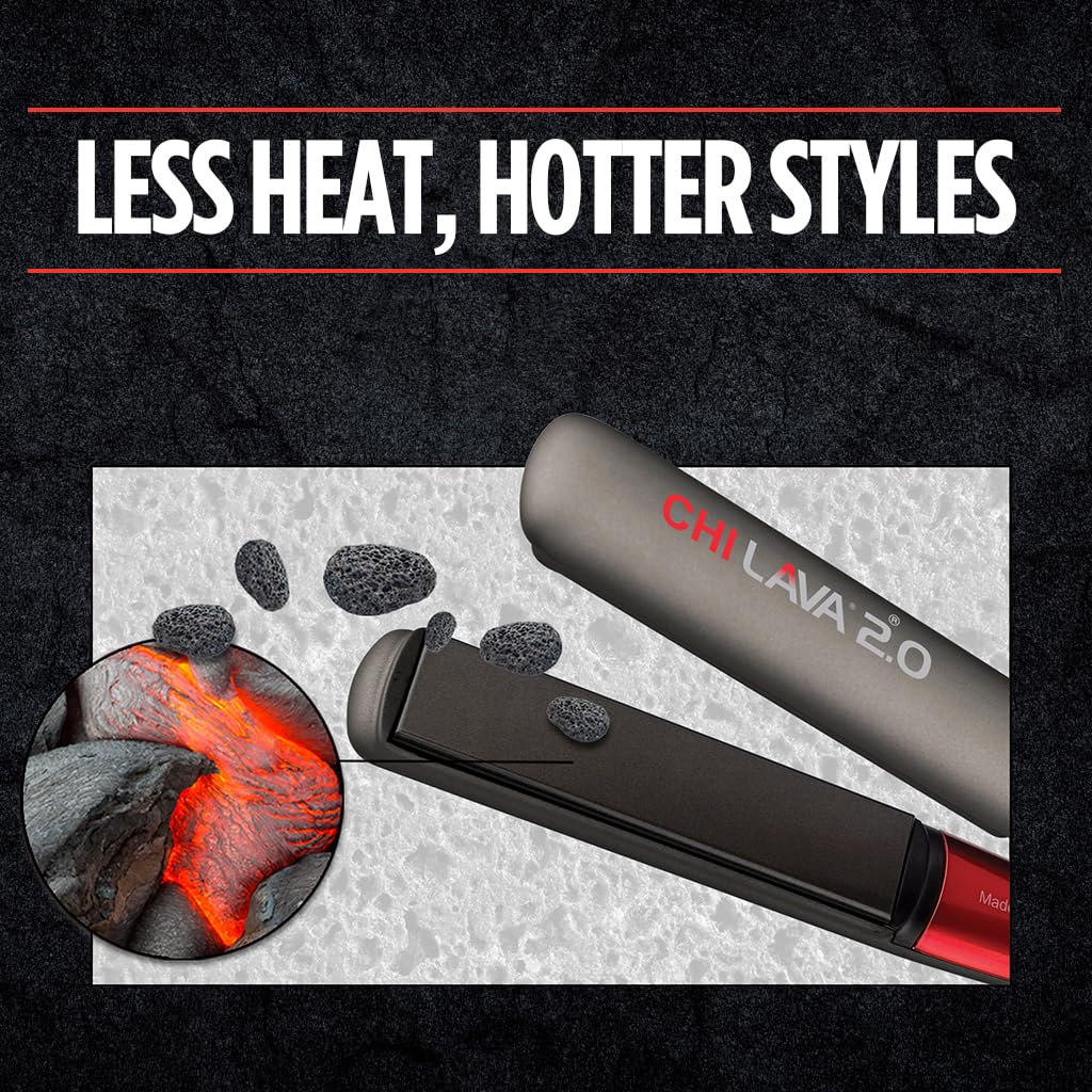 CHI Lava 2.0 Hairstyling Iron 1″ Flat Iron Hair Straightener, Volcanic Lava & Ceramic Plates for Smooth, Frizz‑Free Styling, Adjustable Digital Temp, 11 ft Cord, Professional Hair Tool
