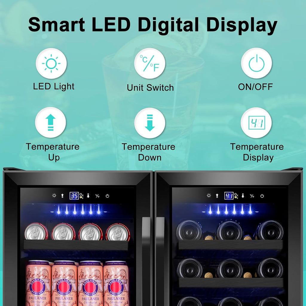 30'' Wine and Beverage Refrigerator, Upgrade Dual Zone Wine Cooler, 30 Inch Wine beverage Fridge Built in or Freestanding Under Counter Large Capacity Glass Door Advanced Cooling System,Black