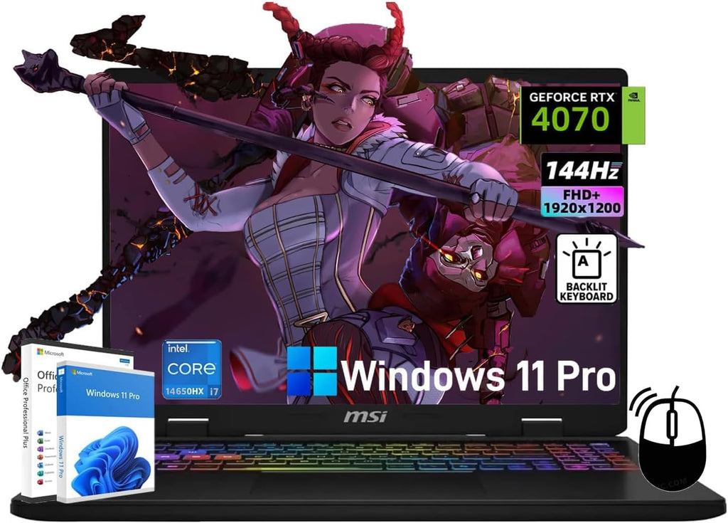 MSI Crosshair Gaming Laptop - Intel 16-Core i7-14650HX, 16' FHD+ (1920×1200) IPS Display, NVIDIA GeForce RTX 4070, with Windows 11 Pro, Office Lifetime, Wi-Fi 6, Accessories (64GB DDR5 RAM+ 2TB SSD)