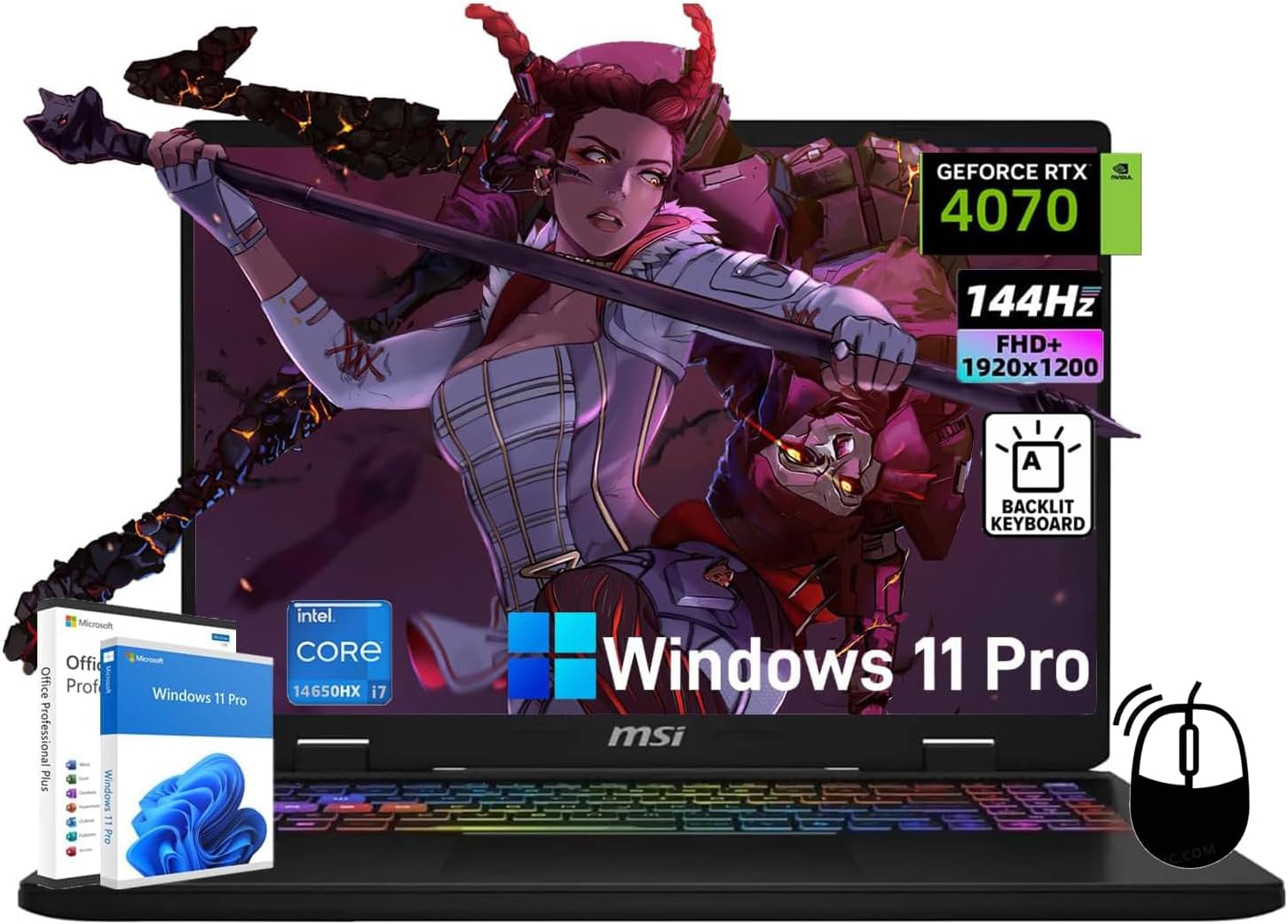 MSI Crosshair Gaming Laptop - Intel 16-Core i7-14650HX, 16' FHD+ (1920×1200) IPS Display, NVIDIA GeForce RTX 4070, with Windows 11 Pro, Office Lifetime, Wi-Fi 6, Accessories (64GB DDR5 RAM+ 2TB SSD)