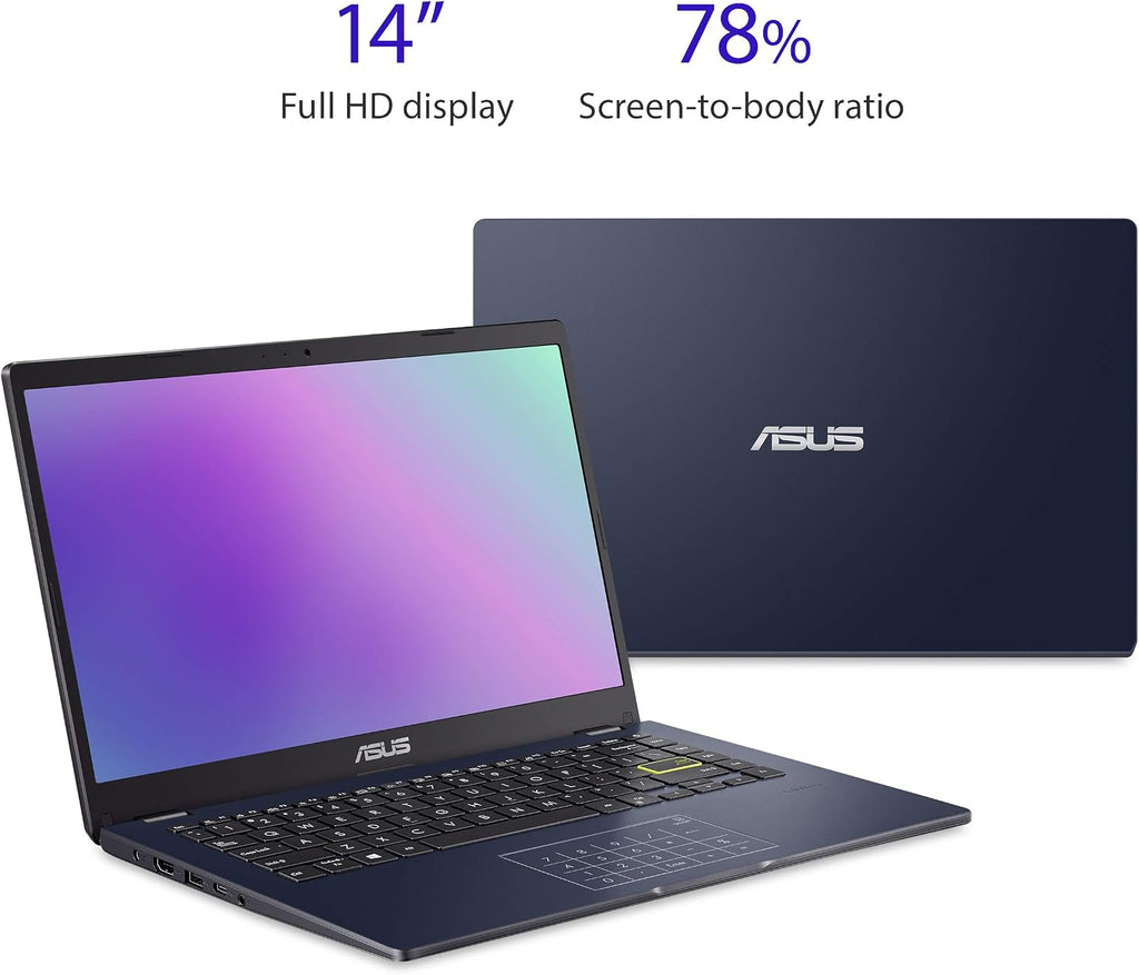 ASUS L410 MA-DB04 Ultra Thin Laptop, 14' FHD Display, Intel Celeron N4020 Processor, 4GB RAM, 128GB Storage, NumberPad, Windows 10 Home in S Mode, Star Black