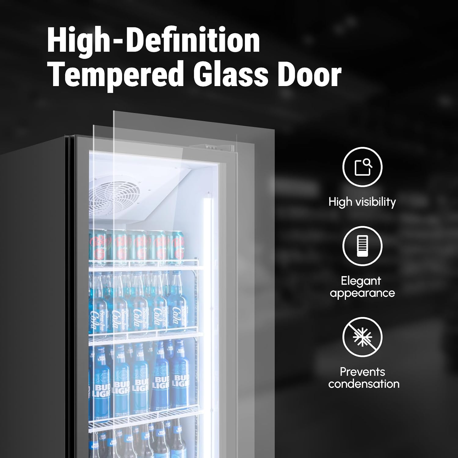 Yeego Commercial Display Beverage Refrigerator - 12.36 Cu.ft Vending Machine with LED Light and Adjustable Shelves, Drink Cooler 32-50°F for Supermarkets Business Grocery Stores Offices Home