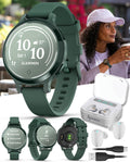 Garmin Lily 2 Active, Jasper Green with Jasper Green Silicone Band, Smartwatch, Built-in GPS, Hidden Display, Patterned Lens, Up to 9 Days Battery Life w White Earbuds Bundle