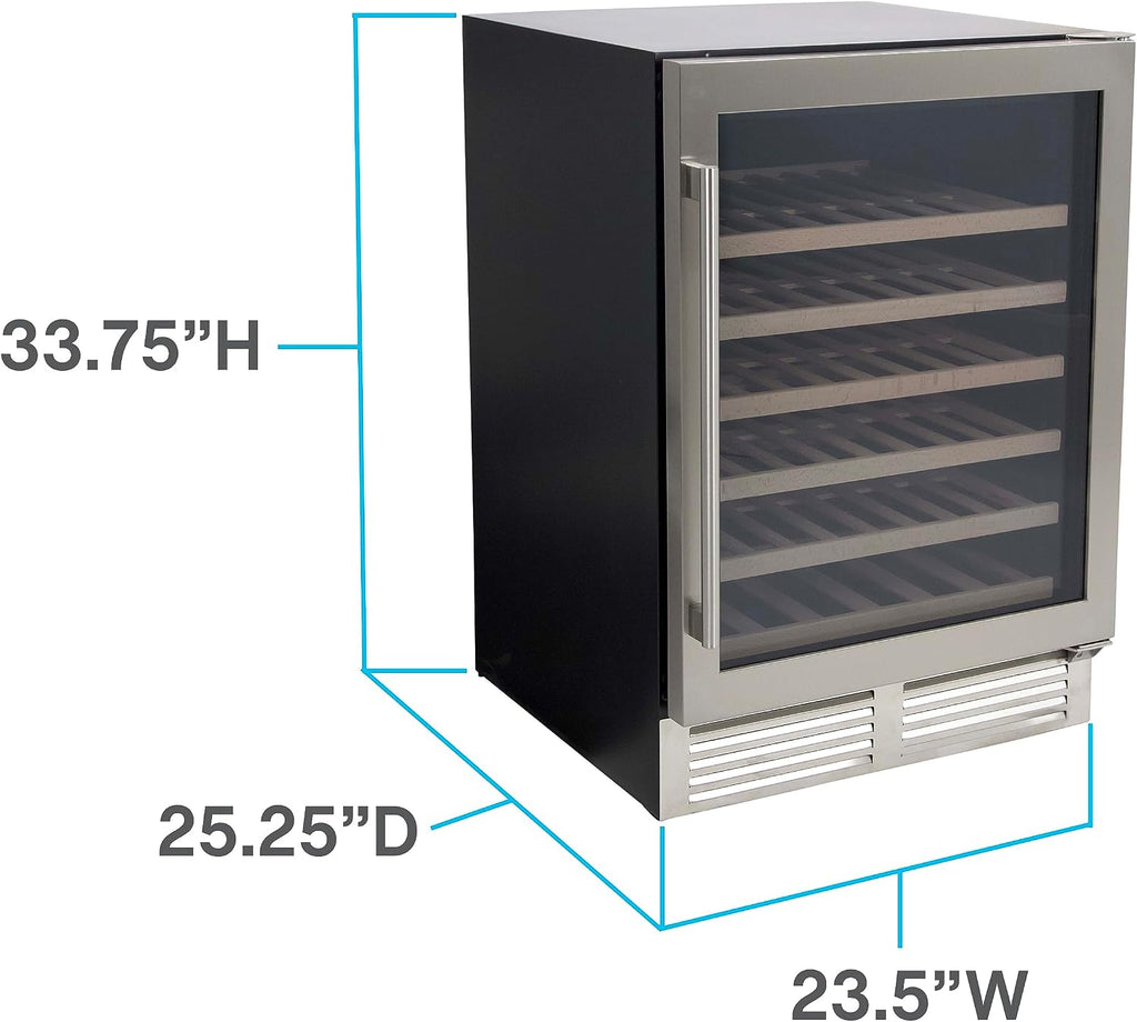 Avanti Wine Cooler Designer Series Beverage Refrigerator, 51-Bottle Capacity with 6 Wooden Pull-Out Shelves Double-Pane Glass Door, LED Display, 24-Inch, Stainless Steel