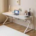 OSCHF Extra Long Desk with Bookshelf - 55' Double Long Writing Table for 2-Person Workstation, Modern Study Work Computer Desk for Home and Office, Warm White