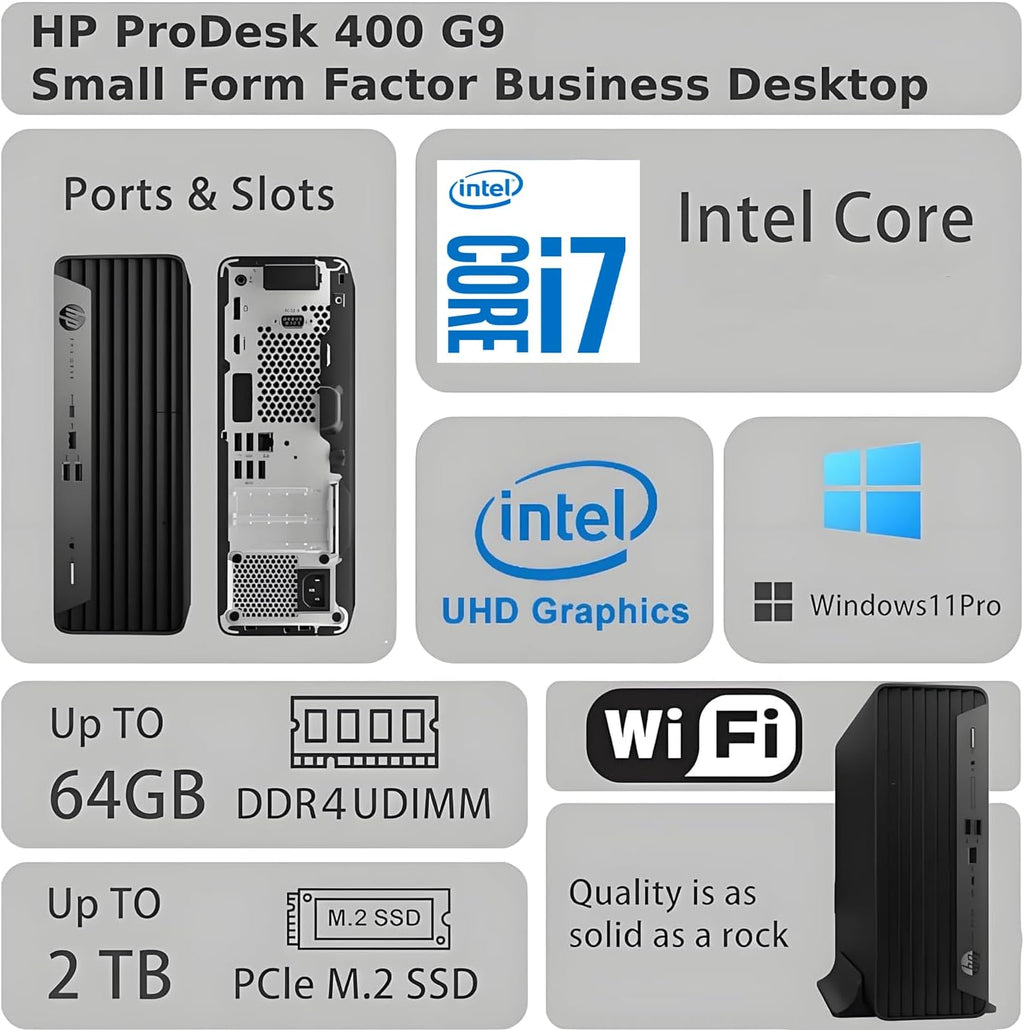 HP Pro SFF 400 G9 Desktop Computer | Intel Core i7-12700, 16-Core Processor (8 P-cores + 8 E-cores), Up to 5.4GHz | 32GB RAM, 1TB SSD | WiFi 6 | USB Type-C 10Gbps, HDMI DisplayPort | Win 11 Pro