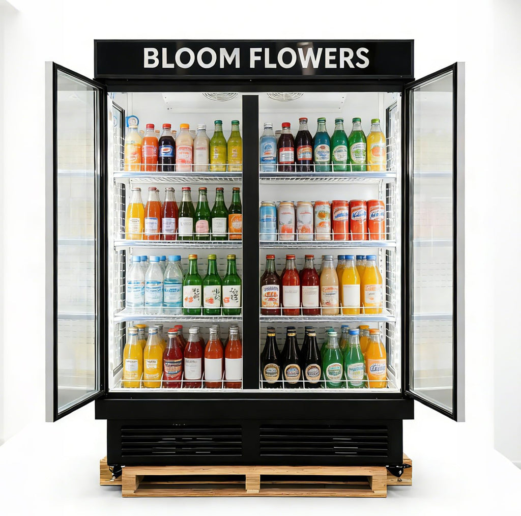 Commercial Refrigerator Beverage Display Cooler,2 Glass Doors Commercial Drink Fridge With LED Light 9 Adjustable Shelves,ETL Approval,55' Wide,48 Cuft