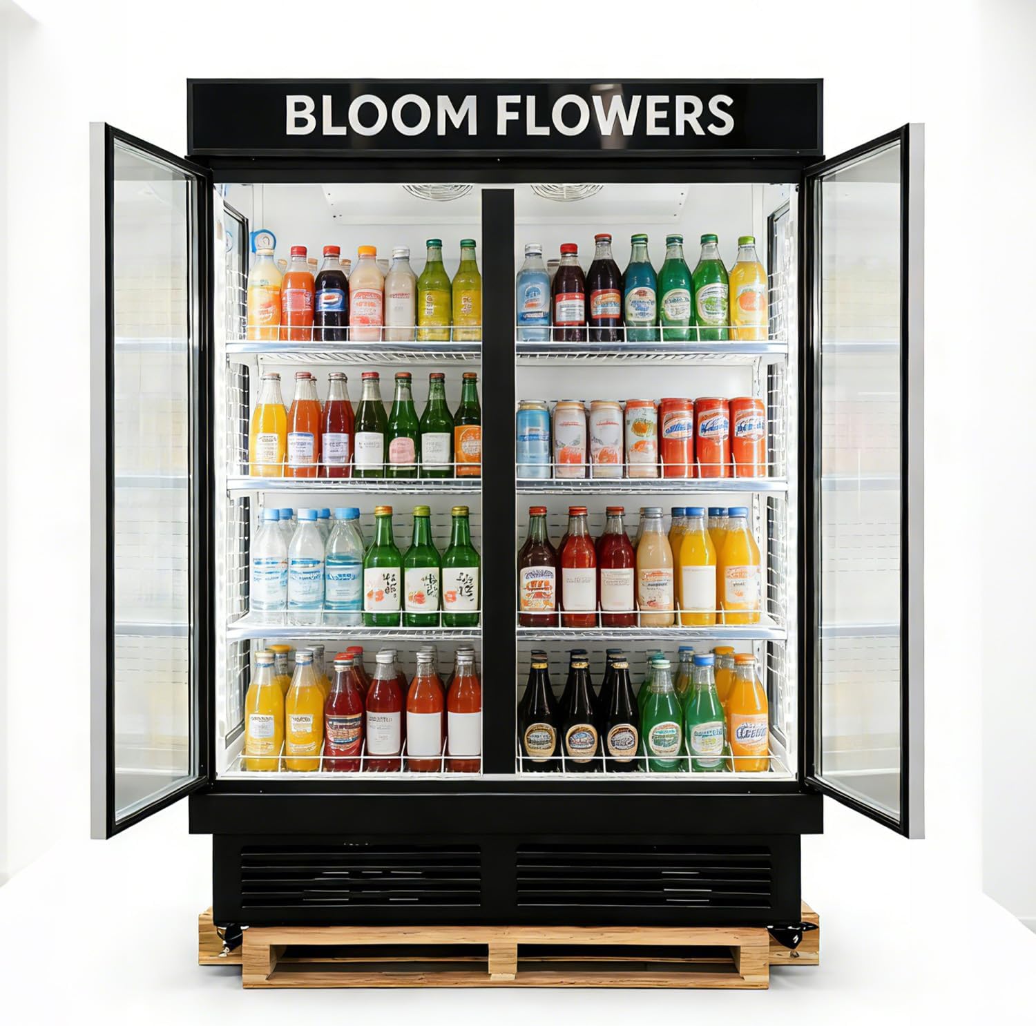 Commercial Refrigerator Beverage Display Cooler,2 Glass Doors Commercial Drink Fridge With LED Light 9 Adjustable Shelves,ETL Approval,55' Wide,48 Cuft