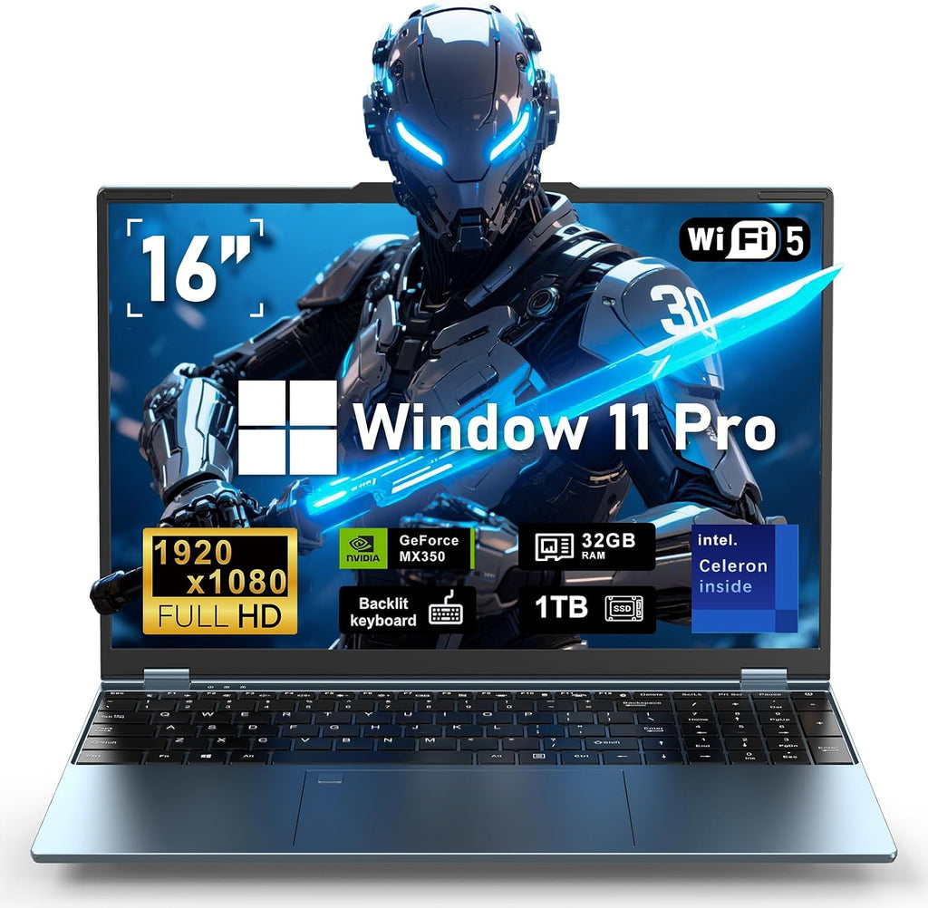 NAIKLULU Gaming Laptop,Window 11 Pro Laptop Computer, 16 Inch Lap Top,16GB RAM 1TB SSD PC 2026,MX350 Graphics,N95 4C/4T Processor(up to 3.4Ghz),Backlit Keyboard,FHD 1920 * 1200 Display,WiFi 5,BT4.0