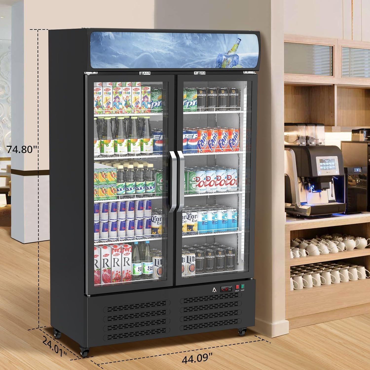 IDEALHOUSE Commercial Refrigerator, Commercial Merchandiser 26.8 Cu Ft Refrigerator, Refrigerator with 2 Glass Door and LED Light, Large Business Cooler for Home Restaurant Grocery Stores