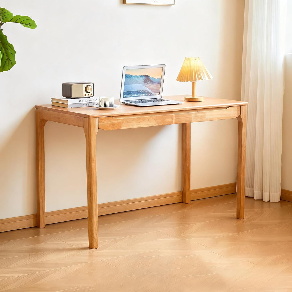 47'x24' Solid Wood Desk with Drawers,Wood Writing Desk for Small Spaces, Home Office Desks for Work,Gaming Study PC Desk for Bedroom,Student Computer Desks(Natural Wood Color, 47 inch)