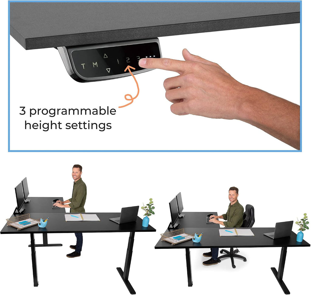 Stand Steady Tranzendesk Power Extra Large 71 Inch Electric L-Shaped Corner Standing Desk, Height Adjustable Ergonomic Corner Desk & Sit Stand Workstation, Fits 4 Monitors (Black, 71in x 71in)